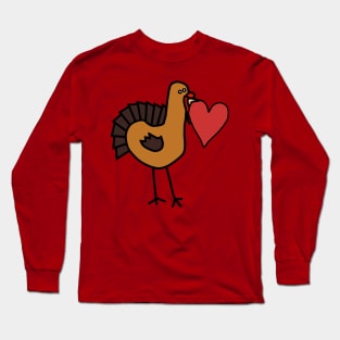 Thanksgiving Turkey With Red Heart Valentine on Valentines Day Long Sleeve T-Shirt